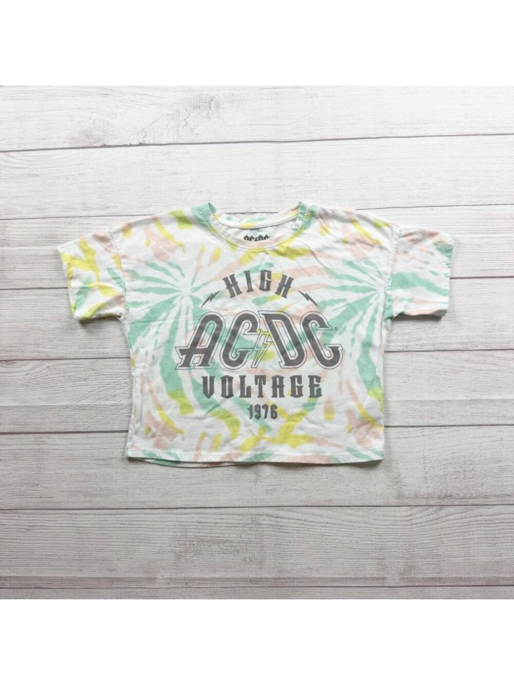 AC/DC High Voltage 1976 Tie Dye Graphic Tee Kids Cotton Blend Shirt M 7-8